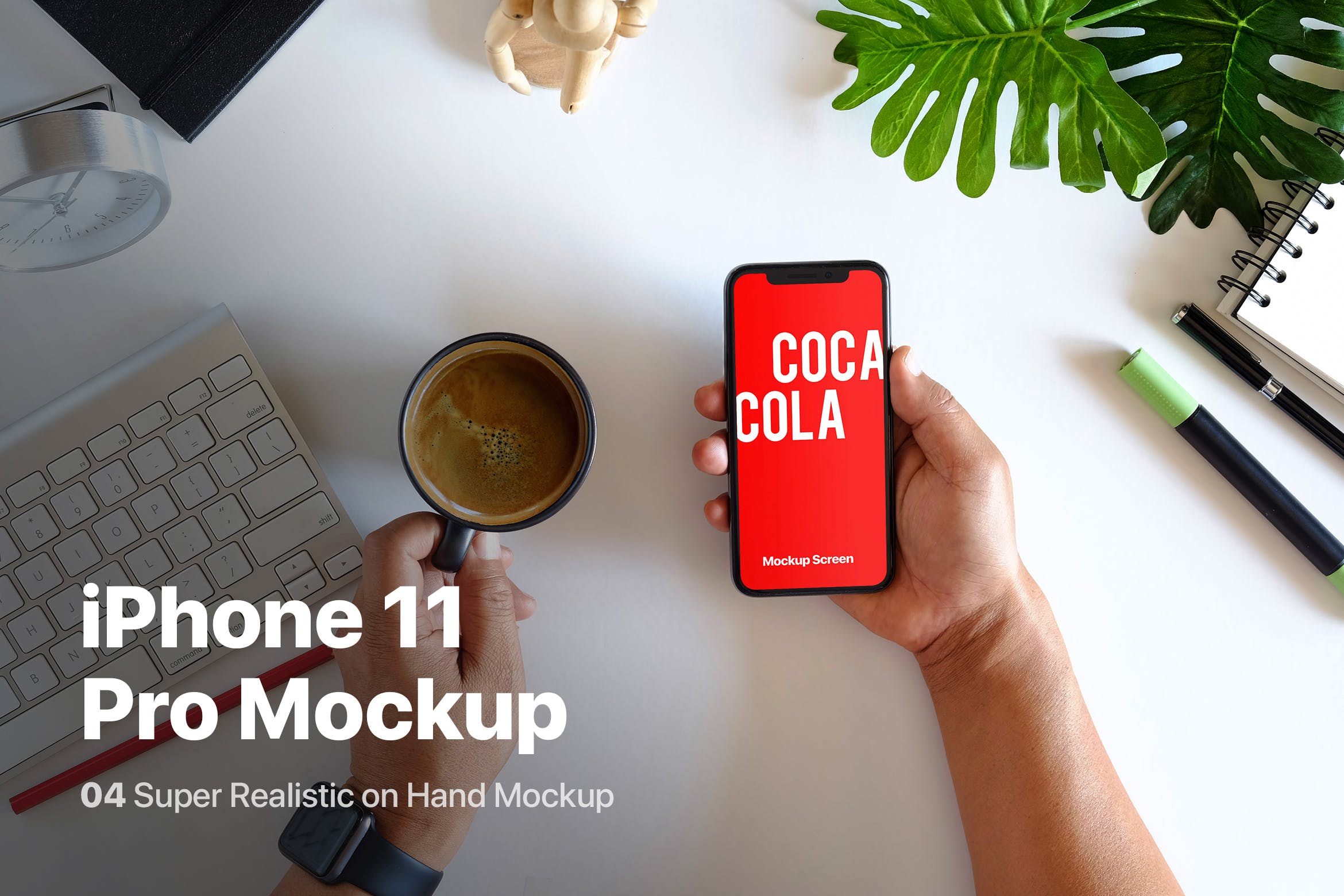 办公场景手持iPhone 11 Pro手机屏幕预览样机 iPhone 11 Pro On Hand Mockup插图