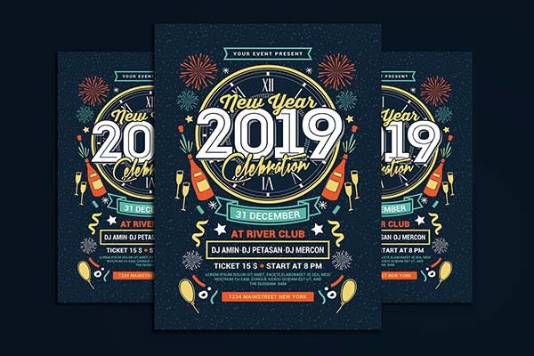 手工打造的新年晚会海报模板 New Year Party Celebration [psd]