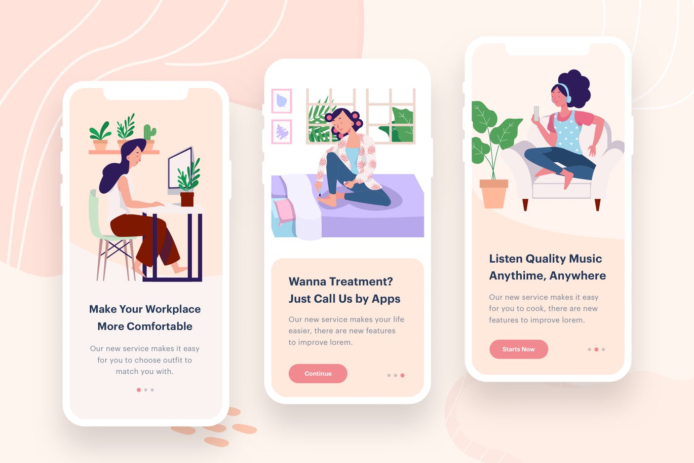 女性生活主题APP启动页概念插画素材 Women’s Chill Activity Illustration插图