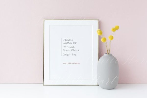 8×10银色金属框架画框模板 PSD/PNG 8×10 golden frame mock up – PSD/PNG