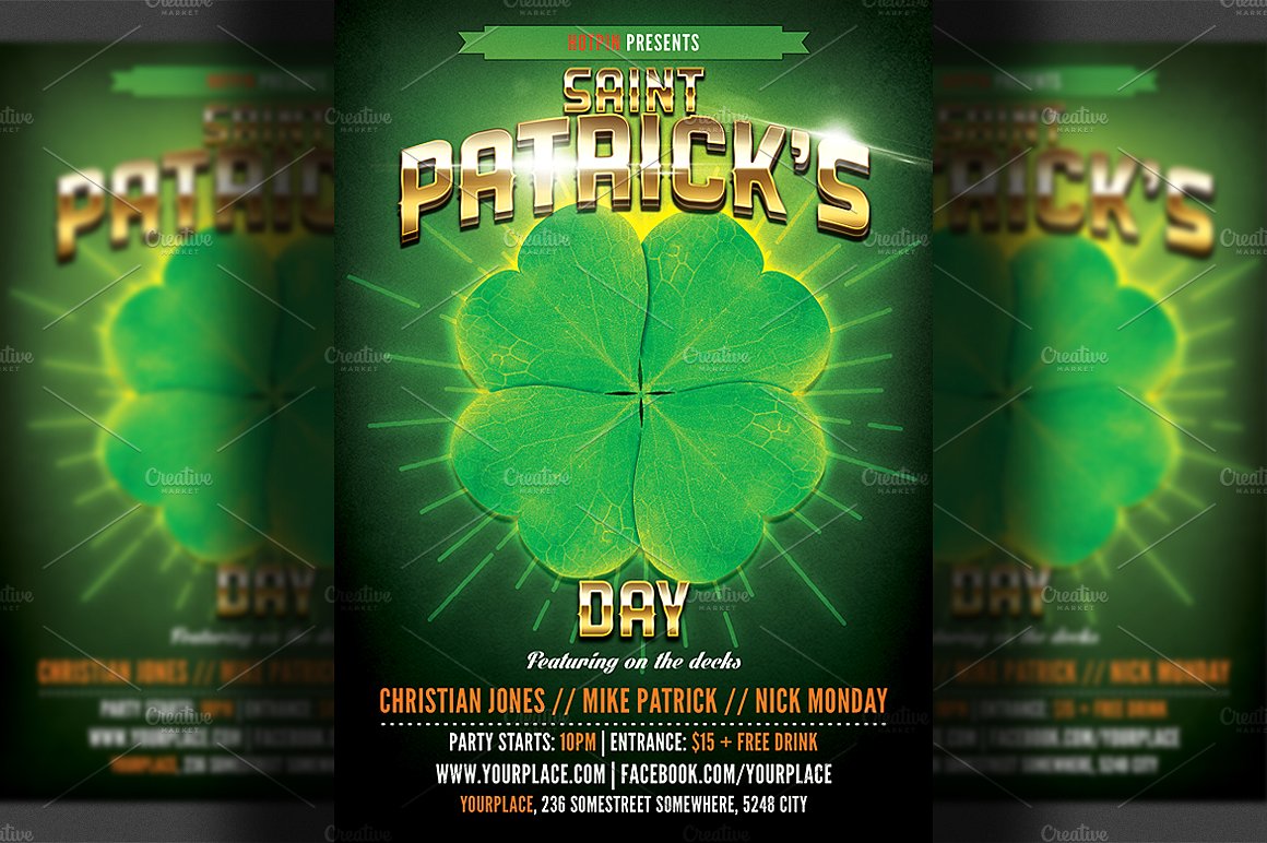 酒吧活动或夜总会聚会传单模板  St. Patrick’s Party Flyer Template插图