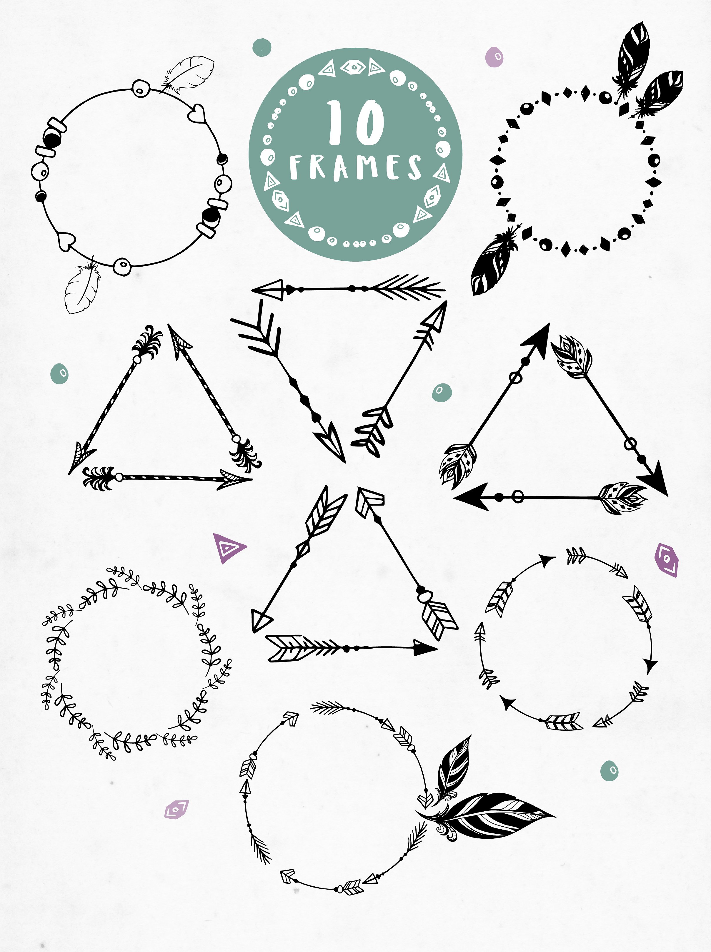 时尚的波西米亚风格剪贴画和刻字大集合插图(6)