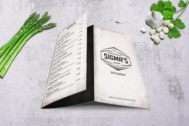 西式快餐汉堡店餐厅极简主义设计风格菜单模板 Sigma Minimal Trifold Menu A4 and US Letter插图(3)