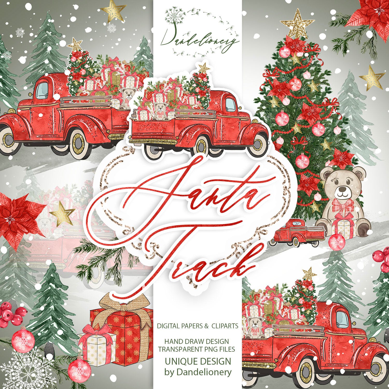 圣诞节礼品卡车矢量手绘设计素材 Christmas Car design插图(3)