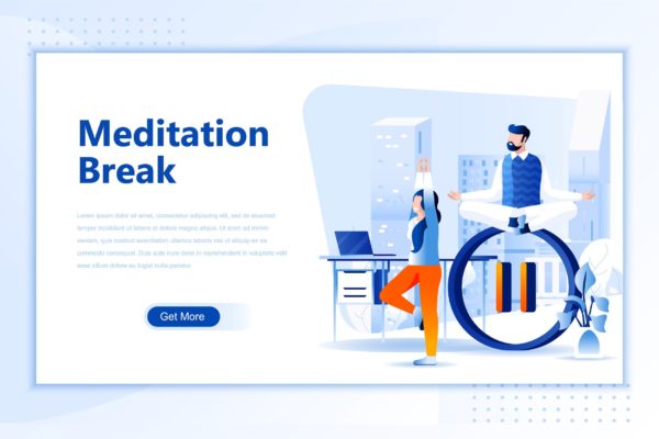 冥想训练网站设计概念插画设计素材 Meditation Break Flat Landing Page Header