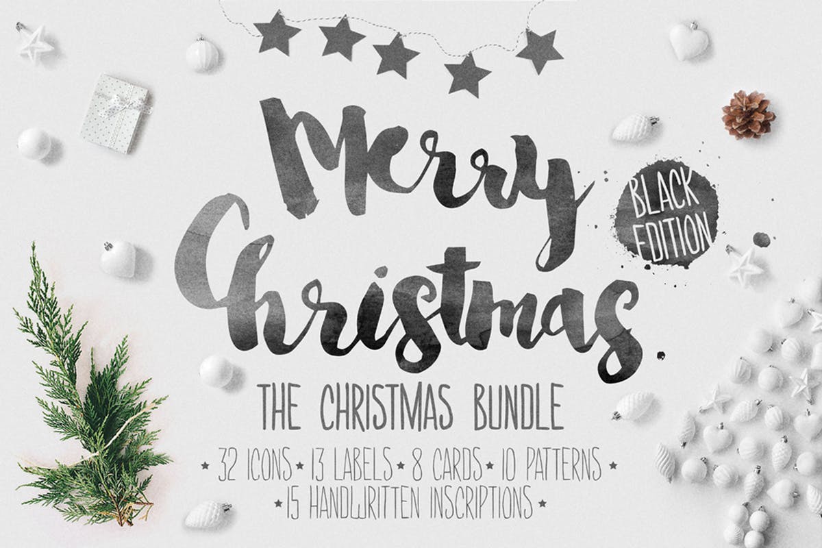 圣诞系列手绘图标/插画/明信片设计套装 Christmas bundle hand-drawing icons插图