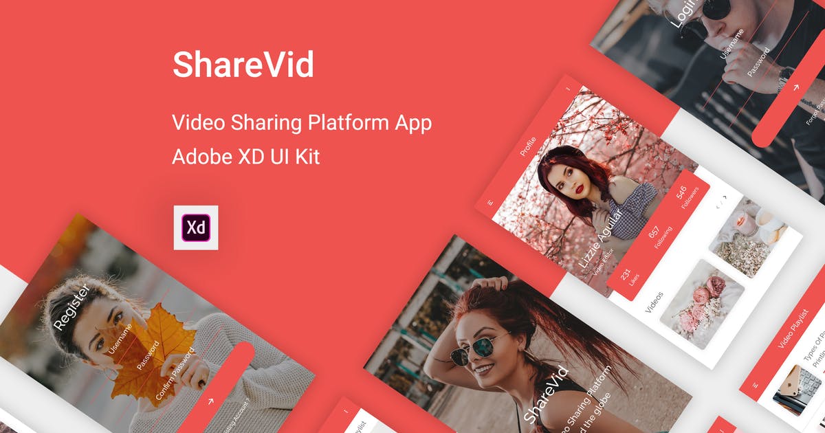 视频社交分享APP应用UI界面设计XD模板插图