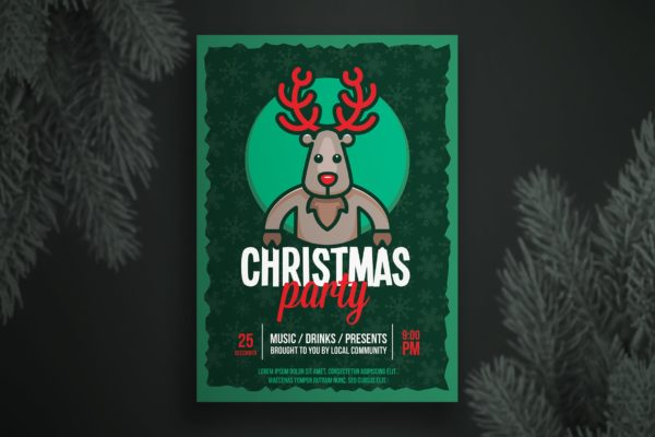 简笔画麋鹿圣诞节主题海报传单设计模板v1 Christmas flyer template