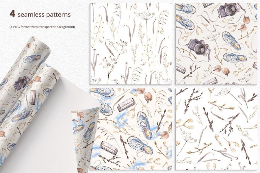 复古风格摄影水彩插画套装插图(10)