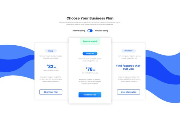 网络服务订阅套餐价格表单UI设计模板 Pricing Table