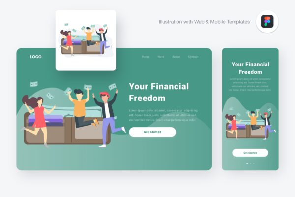 财务自由主题Web&amp;APP矢量插画设计素材[Figma&amp;SVG] Financial freedom illustration (Figma &amp; SVG)