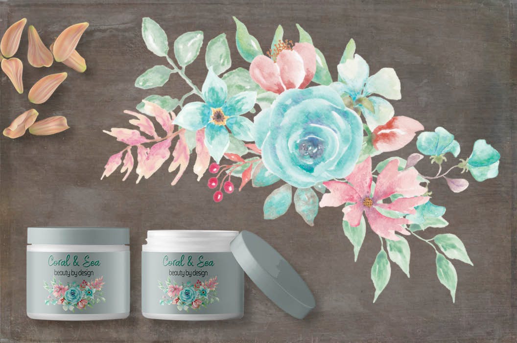 “珊瑚与海”:水彩花圈和花束水彩手绘剪贴画PNG素材 “Coral and Sea”: Watercolor Wreath and Bouquets插图(3)