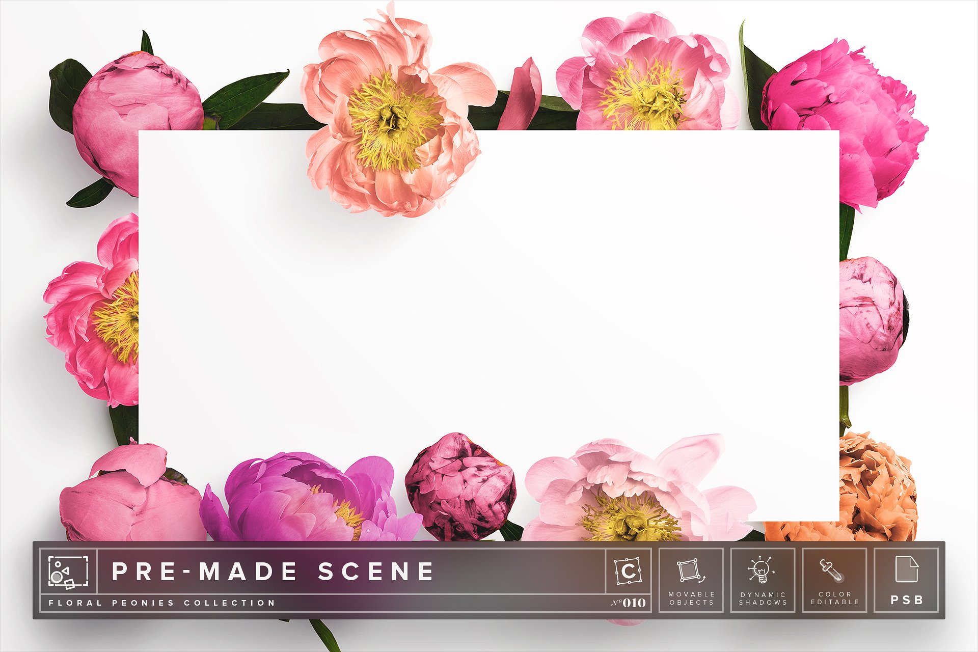 牡丹花陪衬画框样机模板 Floral Peonies Mockup Scene #010插图