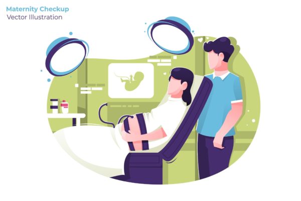 四维产检场景矢量插画素材库精选素材 Maternity Checkup – Vector Illustration