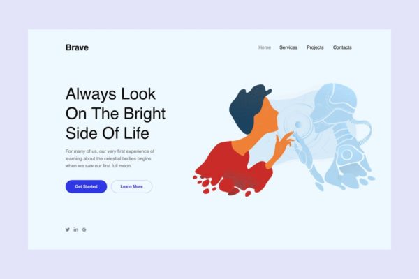 机器人概念插画网站着陆页设计模板 Cyborg Landing Page Illustration