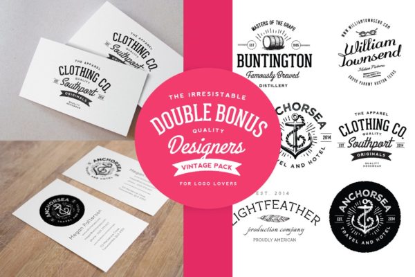 商业名片样机&amp;复古Logo模板 Business card mockup &amp; Vintage Logos