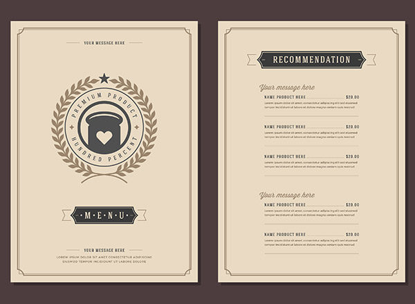 高端优雅的西餐厅矢量菜单设计模板