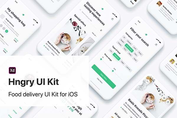 素材库下午茶：清新脱俗高雅风格的送餐美食外卖 APP UI KIT 套装[XD]