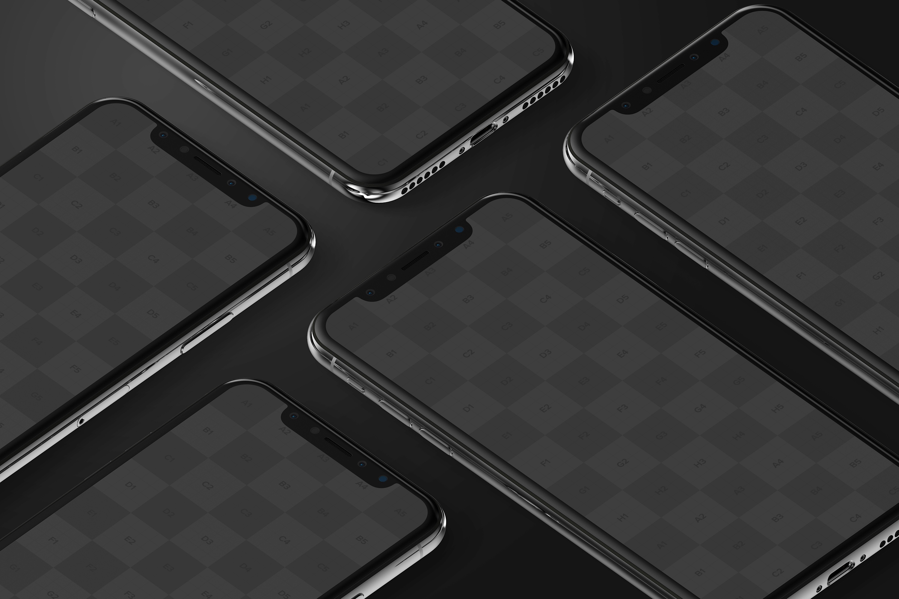 iPhone X多屏幕平铺视角手机应用UI设计效果预览样机07 iPhone X Mockup 07插图(5)