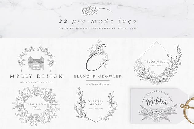 手绘花式单字字母和Logo设计素材收藏 Flowered Monogram & Logo Collection插图(5)