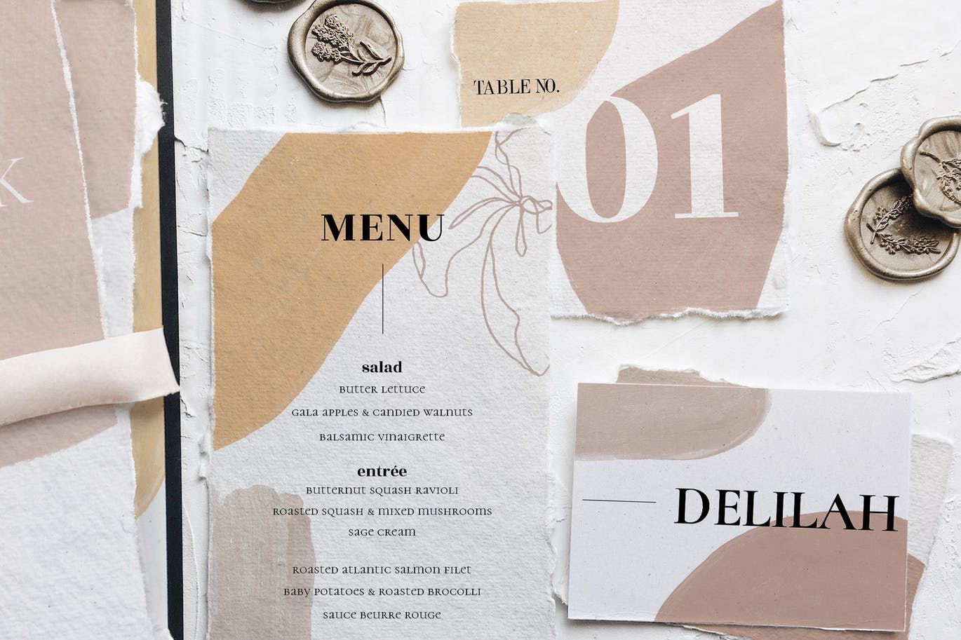 现代抽象水彩图案撕纸风格婚礼邀请设计套件 Modern Abstract Wedding Suite插图(10)