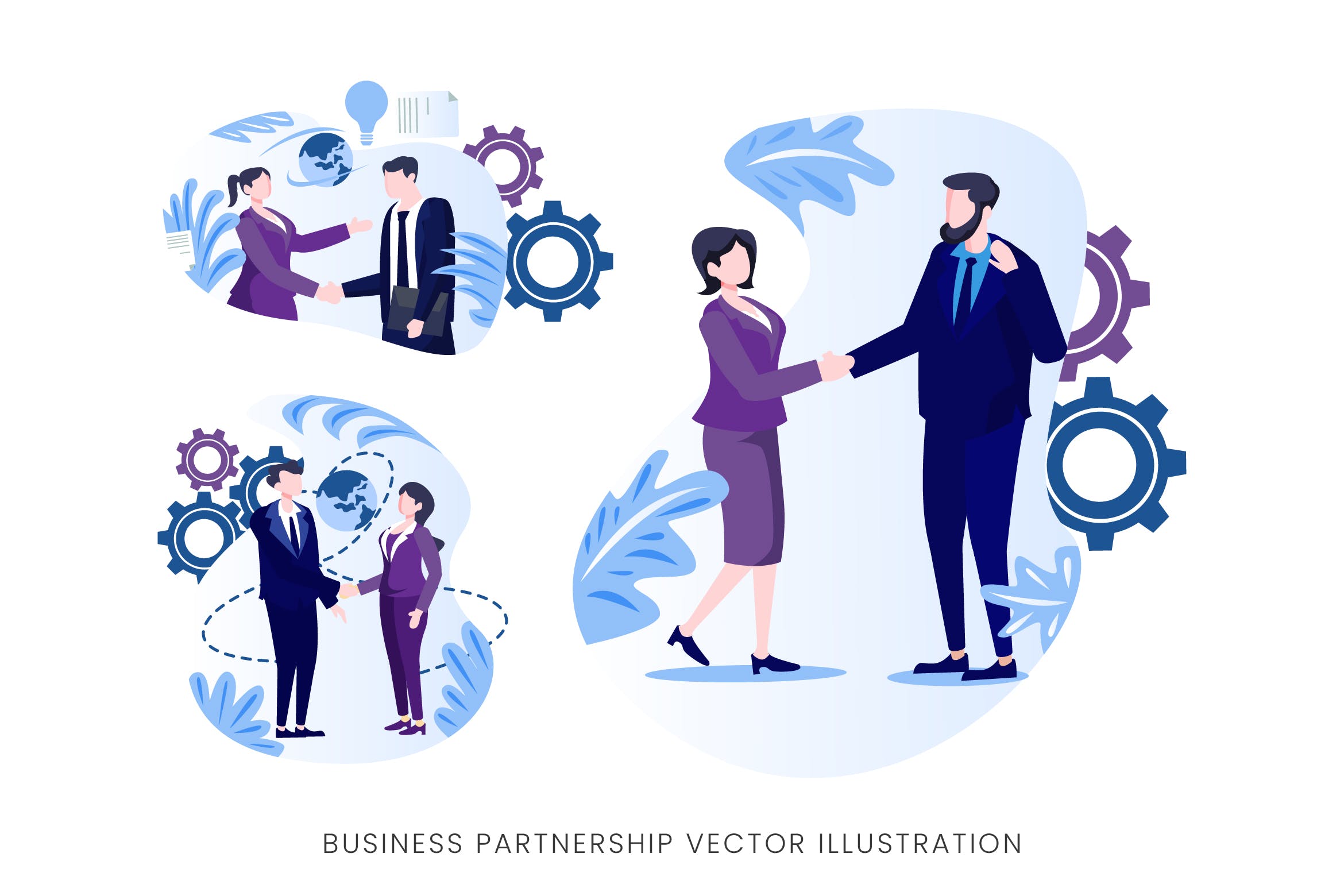 业务伙伴关系人物形象素材库精选手绘插画矢量素材 Business Partnership Vector Character Set插图