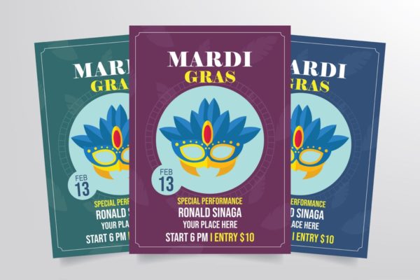 蒙面狂欢节活动海报设计模板 Mardi Gras Flyer Template Vol. 2