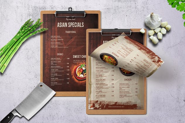 东方复古中餐菜单设计模板 Chinese Food Menu Bundle US Letter & A4插图(4)