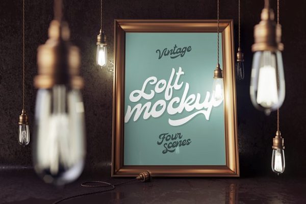 老式灯具和相框样机模板 Vintage lamps &amp; frames Mockups