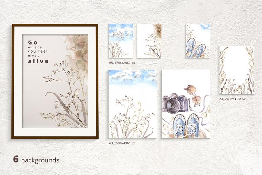 复古风格摄影水彩插画套装插图(7)