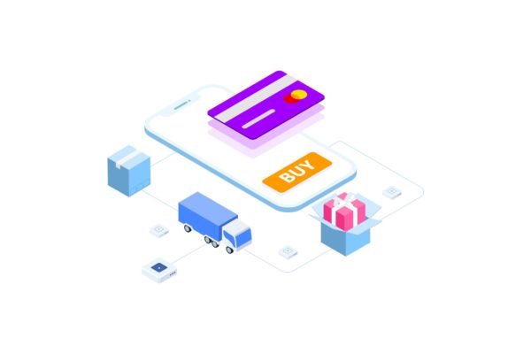 区块链电商主题等距矢量概念插画v5 E-commerce on Blockchain Isometric 5 – FV