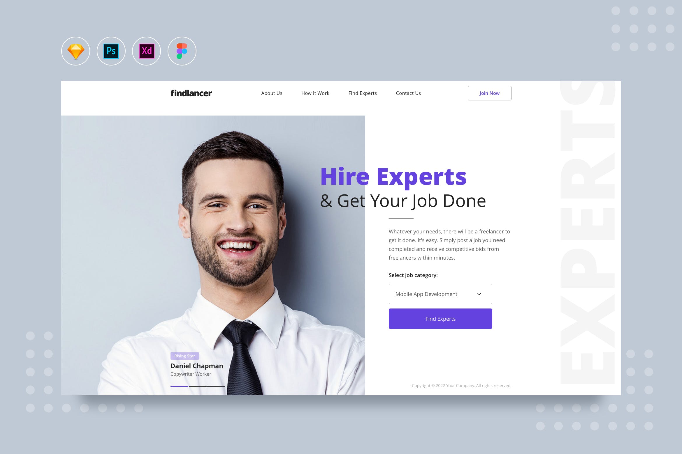 自由职业者招聘网站用户界面模板 DailyUI.V15 Freelancer Hiring Website UI Template插图
