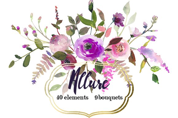 粉色紫色水彩花卉剪贴画合集 Pink Purple Watercolor Flowers Set插图(8)