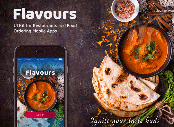 素材库下午茶：印度风格的美食在线下单与配送APP UI KITS模板[PSD,Sketch]