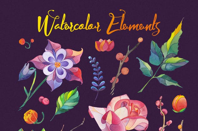 月球花水彩矢量图形插图套装 Lunar Flower Watercolor Graphic Kit插图(2)