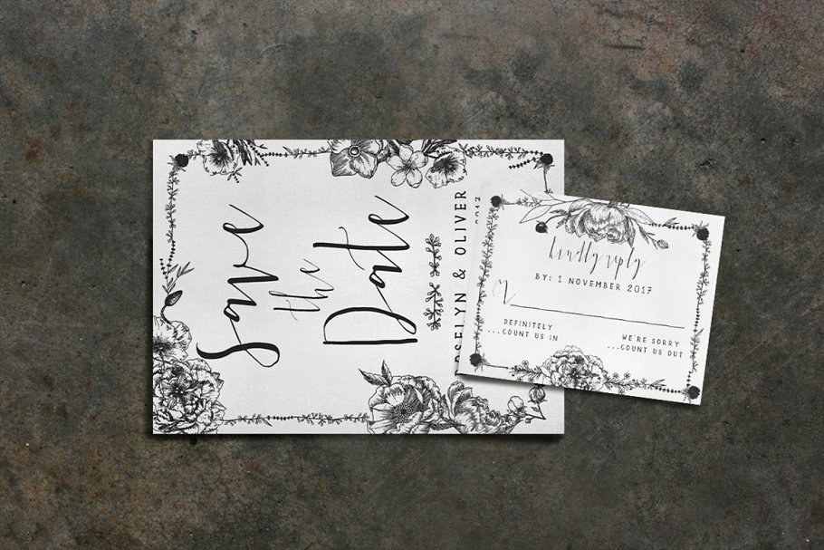 优雅花卉婚礼邀请函设计模板 Elegant Flower Wedding Suite插图(4)