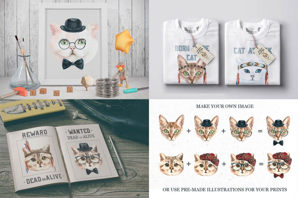 一组可爱的手绘猫猫脸插图 Free Cat Characters插图(1)