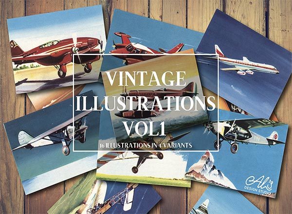 一套16架珍贵的老式飞机插图