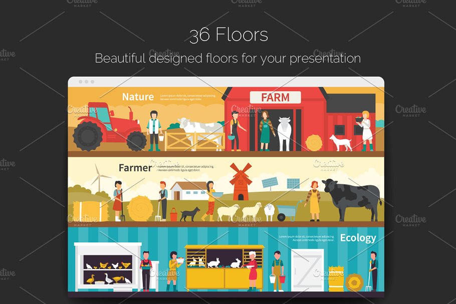 农业主题农场场景插画合集 Agriculture Flat Collection插图(1)