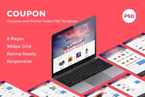 网购优惠券&amp;优惠码网站平台PSD模板 Coupon – Coupons and Promo Codes PSD Template
