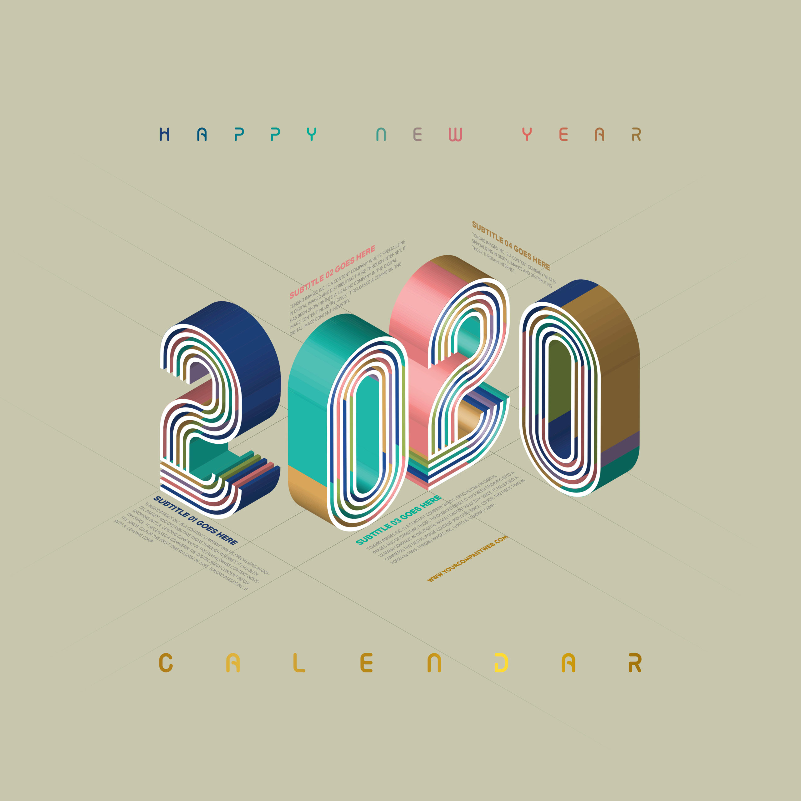 3D条纹字体2020新年主题海报设计素材插图