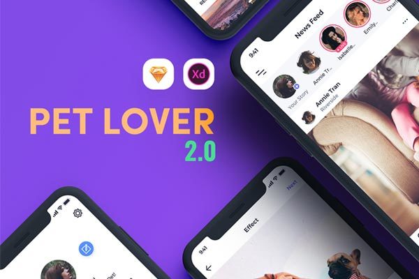 素材库下午茶：漂亮的宠物社交应用APP UI KITS[iPhone X,sketch,XD]