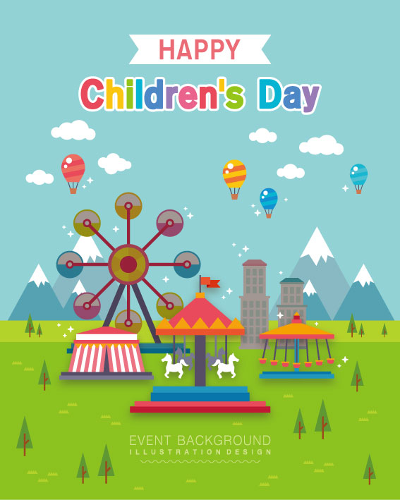 快乐儿童节活动卡通游乐场插画素材插图