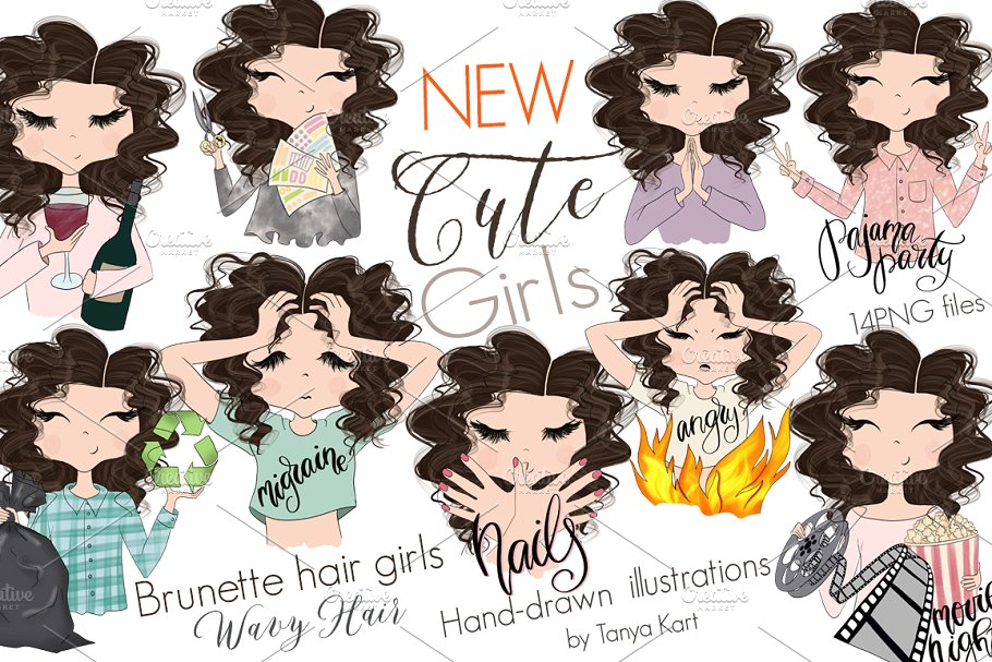 手绘卡通女性形象合集 Collection of 4 Sets Girls插图(2)