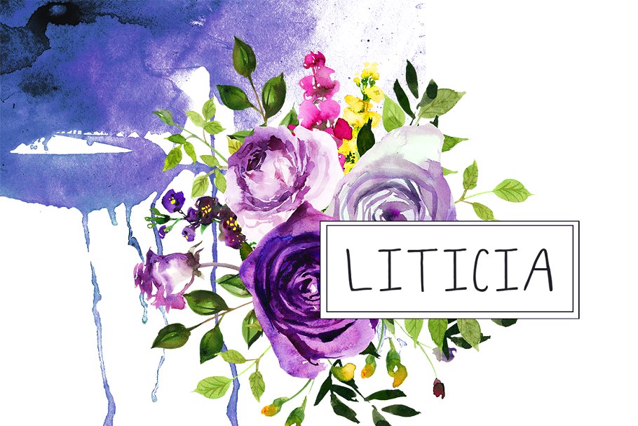 紫罗兰水彩剪贴画合集 Purple Violet Flowers Clipart Set插图(10)