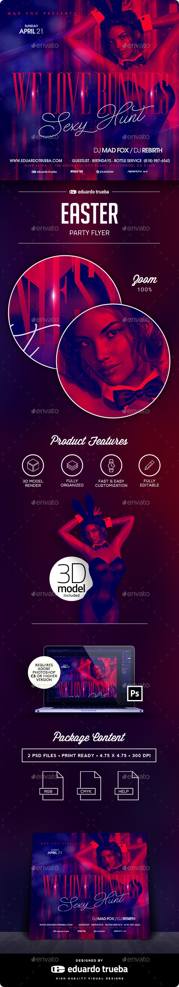 复活节性感女性狩猎派对传单模板插图