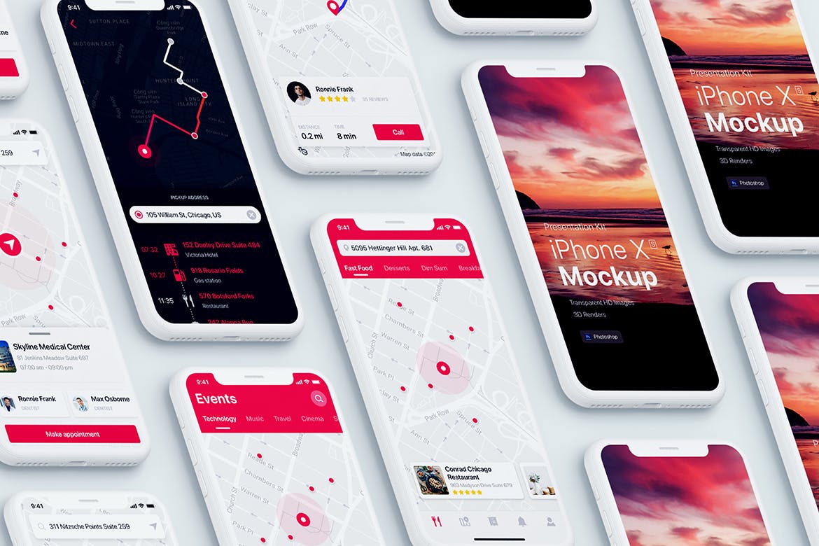 APP界面设计截图预览iPhone X手机样机模板v1 Presentation Kit – iPhone showcase Mockup插图(5)