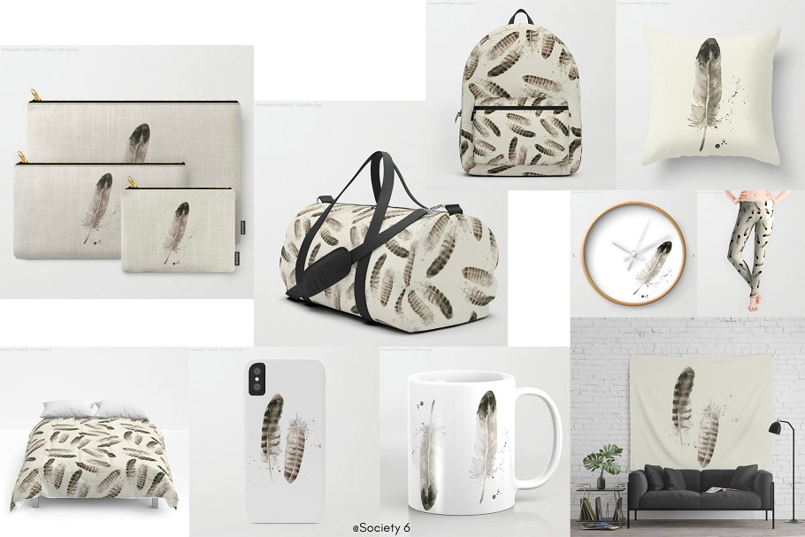 彩色水彩山鸡羽毛剪贴画 Watercolor Feather Clip Arts插图(5)