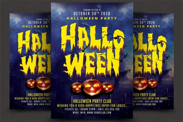 万圣节节日主题海报设计模板 Halloween Party Flyer