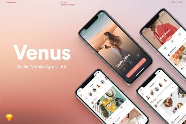 素材库下午茶：时尚美丽漂亮的社交平台 APP UI KIT 模板套装下载 [Sketch]